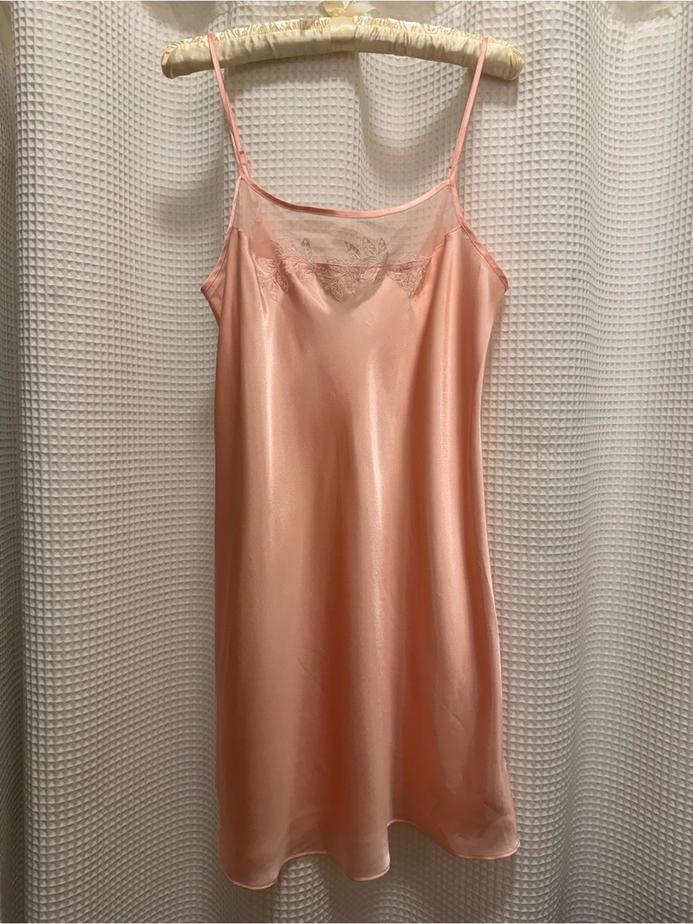 Vintage Morgan Taylor Intimates Blush Satin Slip with Lace Yoke - Medium